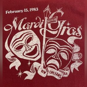 Made in the USA Vintage Graphic Burgundy 1983 Mardi Gras T-Shirt